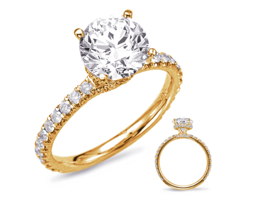 S. KASHI 14k Yellow Gold Round Diamond Engagement Ring with Diamond Basket