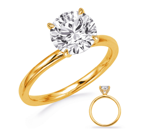 S. KASHI 14k Yellow Gold Solitare Engagement Ring w/ Diamond Basket