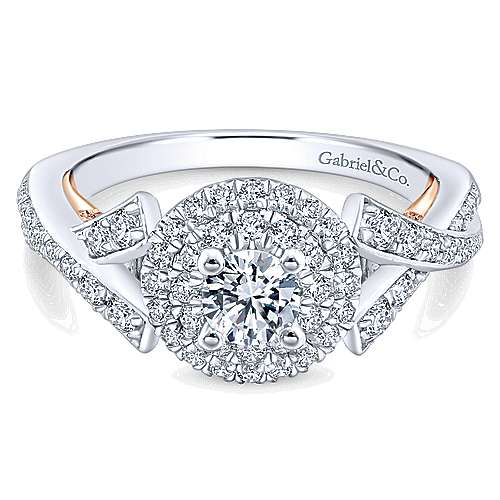 Gabriel & Co Adore Two-Tone Criss-Criss with Double Diamond Halo Engagement Ring