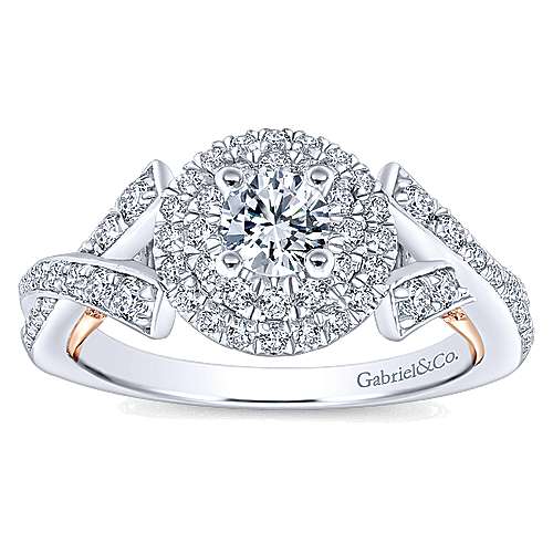Gabriel & Co Adore Two-Tone Criss-Criss with Double Diamond Halo Engagement Ring