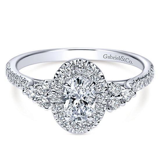 Gabriel & Co Adore 14K White Gold Oval Diamond with Halo Engagement Ring