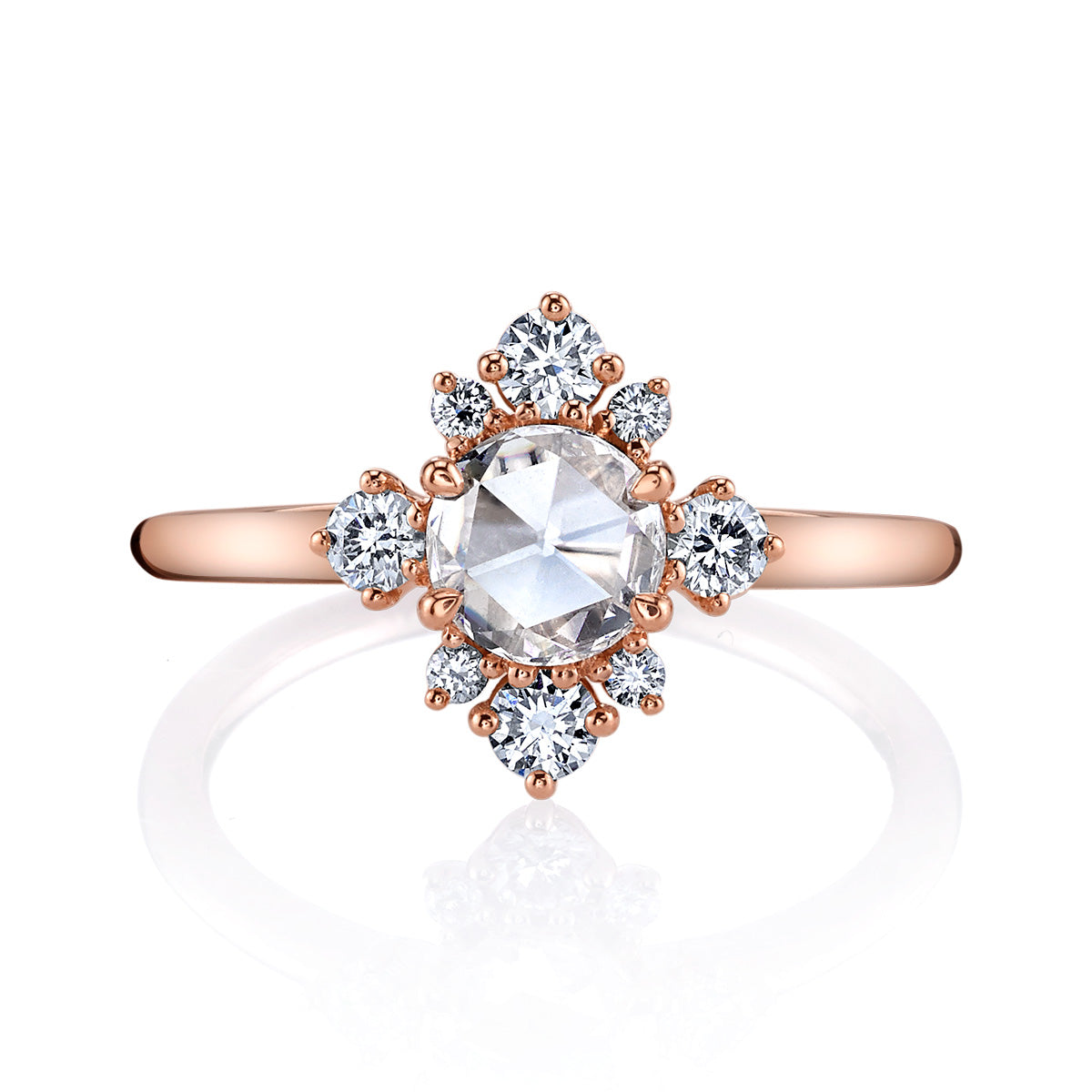 14k Rose Gold, Rose Cut Engagement Ring with Halo
