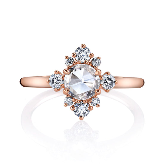 14k Rose Gold, Rose Cut Engagement Ring with Halo