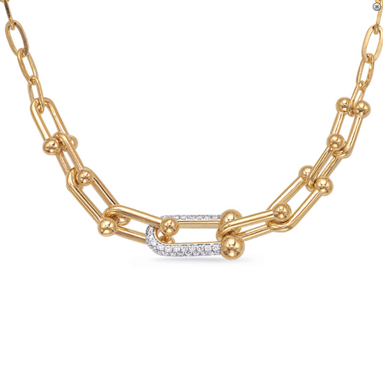 S. KASHI 14K Yellow Gold Chain Link Diamond Necklace