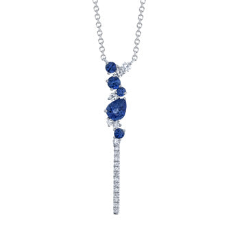 14k White Gold Lariat Style Sapphire Necklace