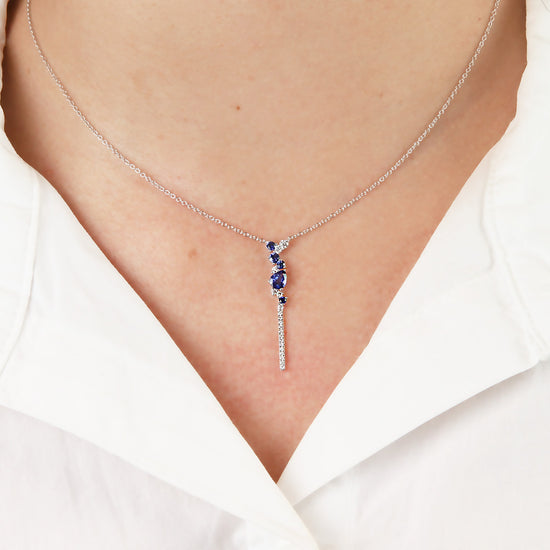 14k White Gold Lariat Style Sapphire Necklace