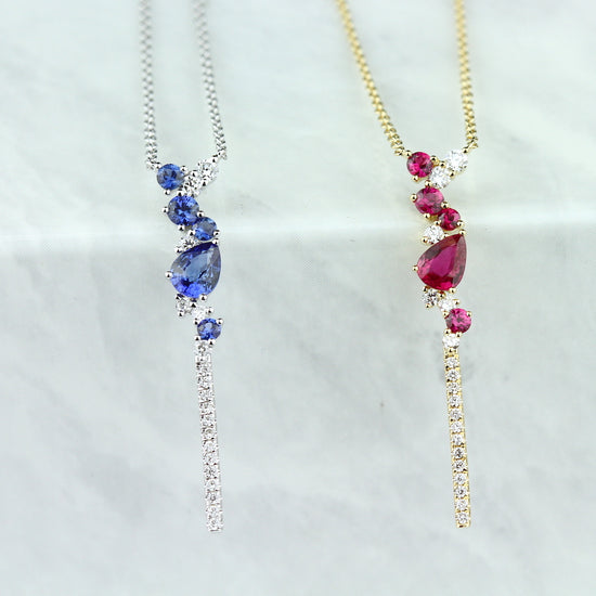 14k White Gold Lariat Style Sapphire Necklace
