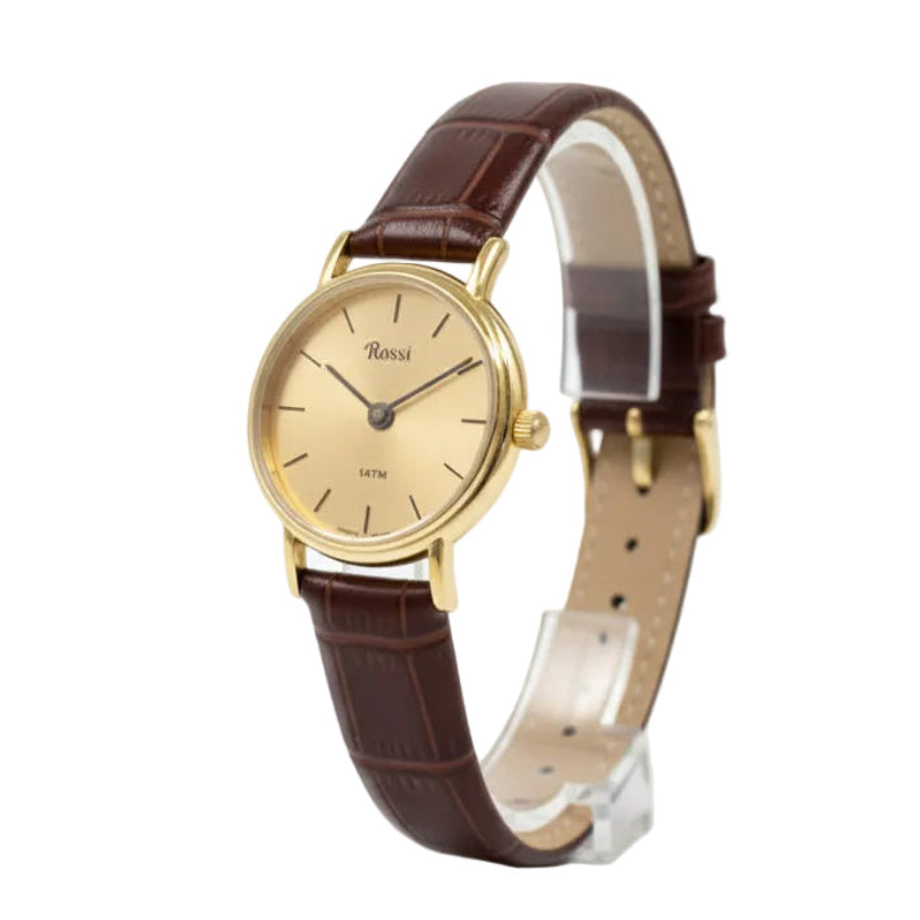 Rossi Ladies 14K Yellow Gold Watch with a Genuine Leather Strap