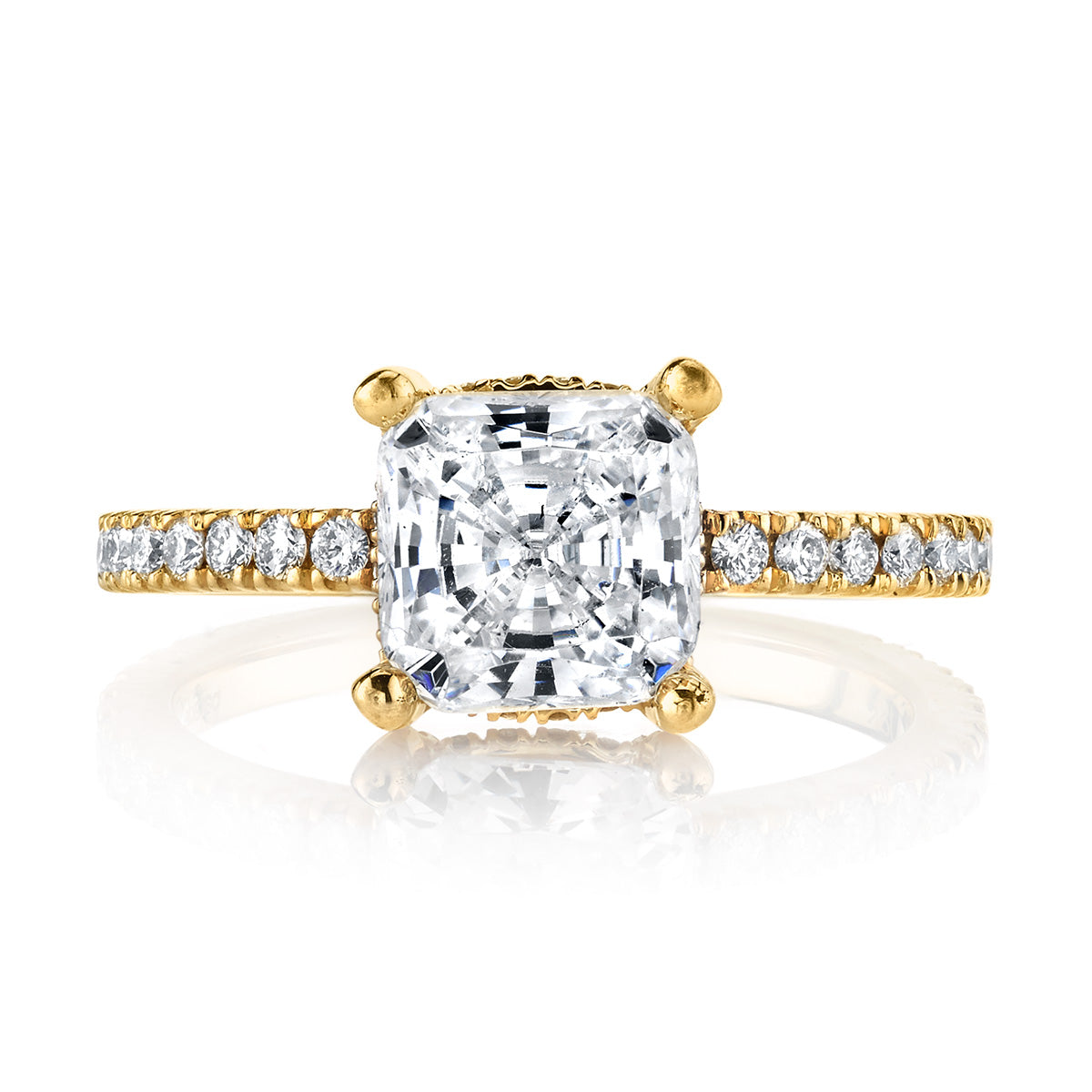 14k Yellow Gold Cushion Center Semi-Mount Engagement Ring with Diamond Basket