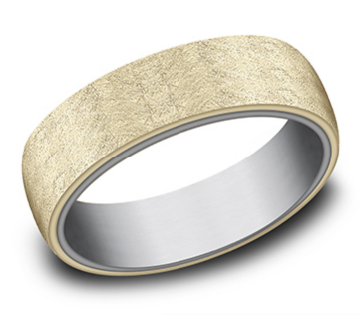 Load image into Gallery viewer, Benchmark 6.5mm 14k Yellow Gold and Grey Tantalum Comfort Fit Wedding Band with Swirl Finish
