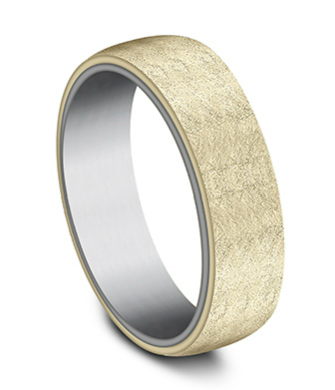 Benchmark 6.5mm 14k Yellow Gold and Grey Tantalum Comfort Fit Wedding Band with Swirl Finish
