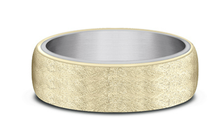 Load image into Gallery viewer, Benchmark 6.5mm 14k Yellow Gold and Grey Tantalum Comfort Fit Wedding Band with Swirl Finish
