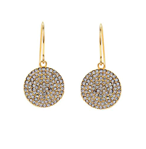 REBEL Small Round Disc Pave Earrings in 18k Gold Finish
