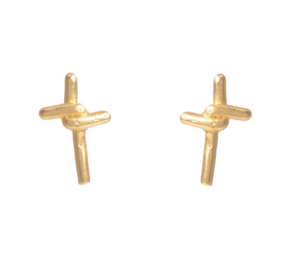 REBEL DESIGNS 18K Gold Finish Small Cross Stud Earrings