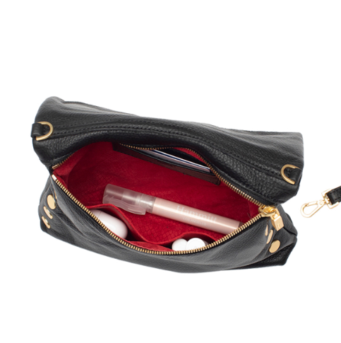 VIP MED Handbag in Black/Gold with Red Zip