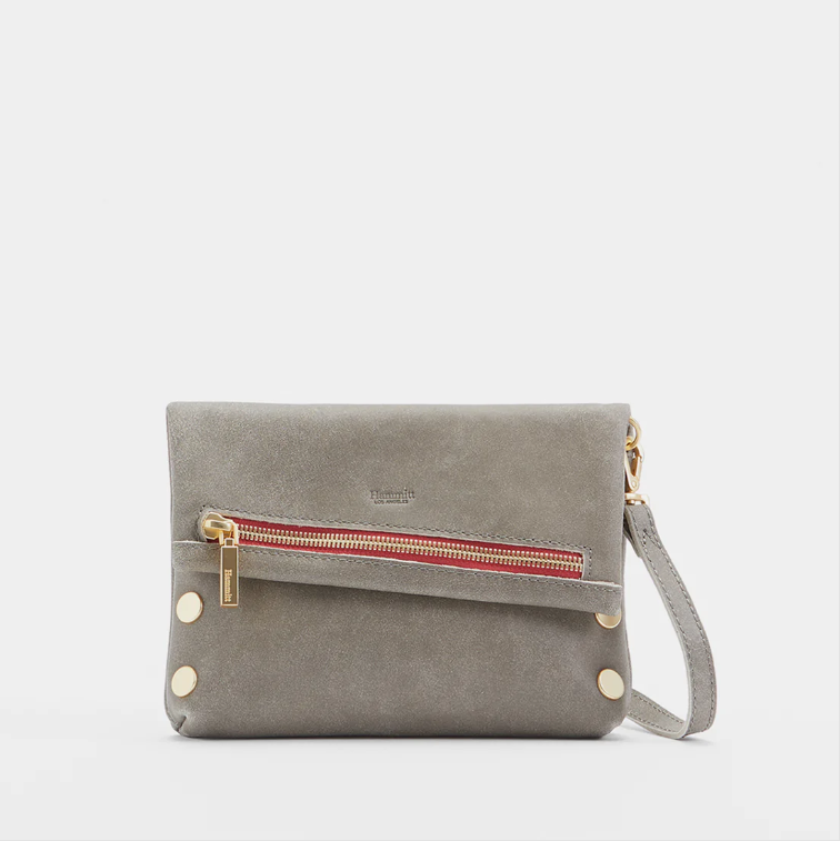 VIP SML Crossbody Clutch in Pewter/Gold with Red Zip