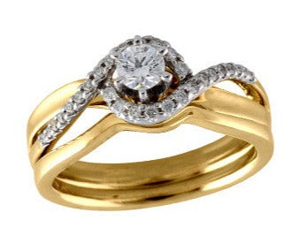 14KY Solitaire Semi Mount w/ Swirl Halo Bridal Ring Set