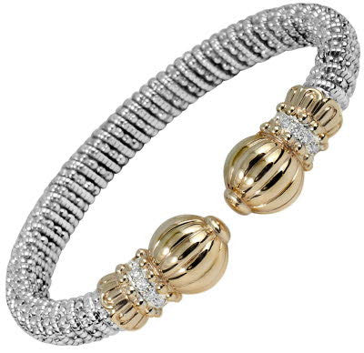 14KY & Sterling Silver Open Bangle Bracelet w/ Diamonds